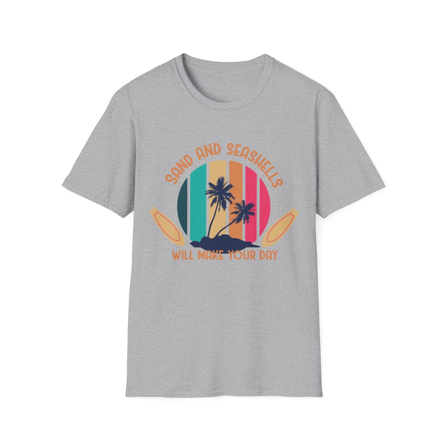 Beach Vibes Unisex T-Shirt with Sand and Seashells Design