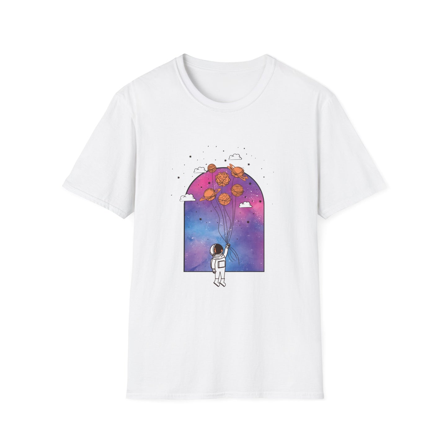 Space Planets Unisex Softstyle T-Shirt - Planets On A String Design