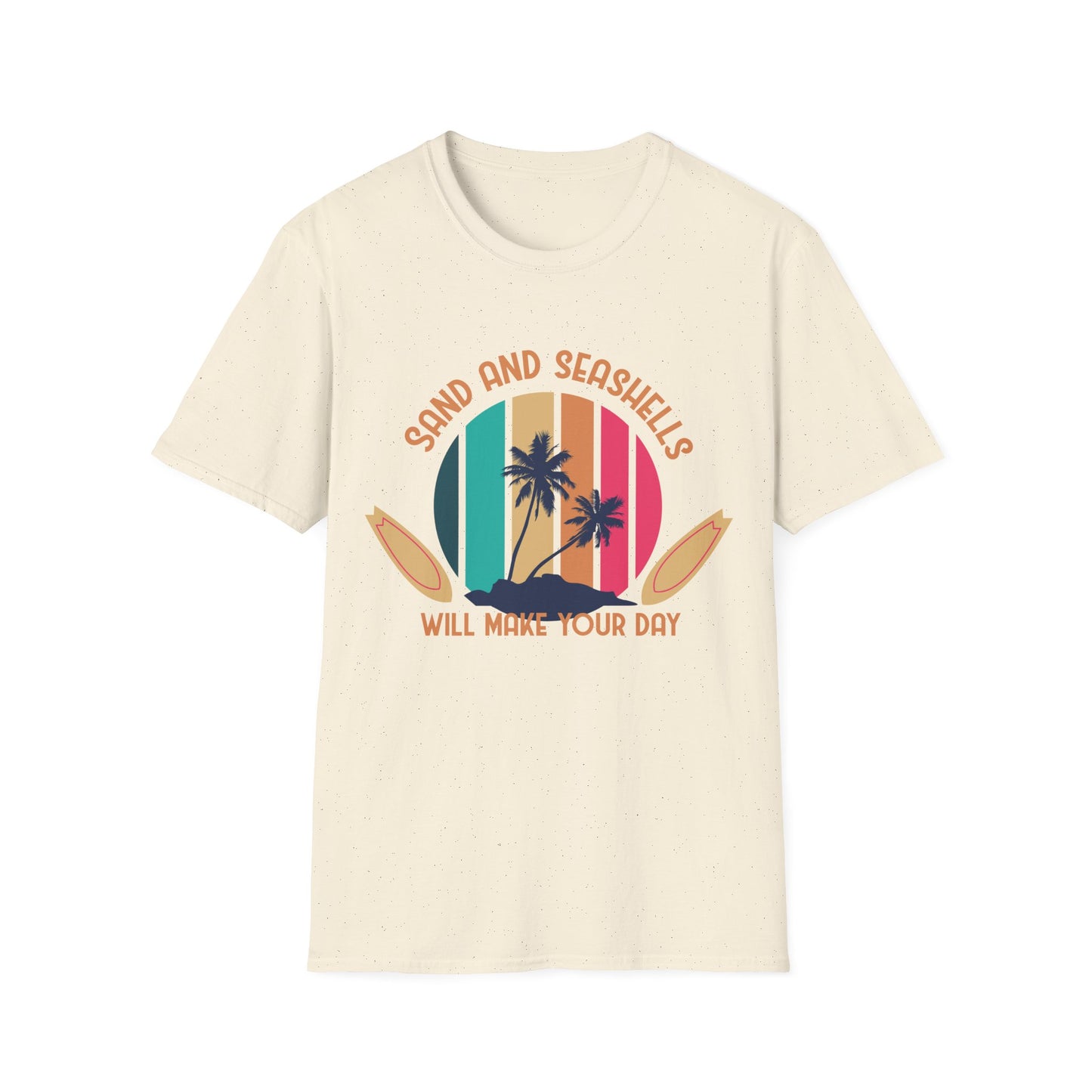 Beach Vibes Unisex T-Shirt with Sand and Seashells Design