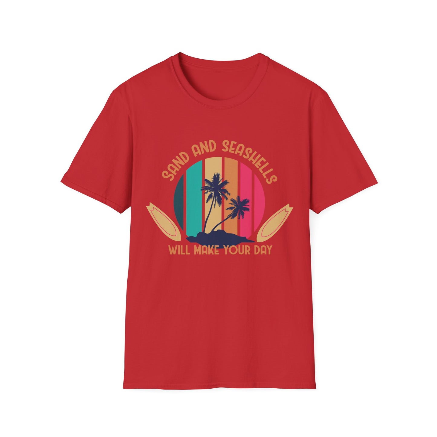 Beach Vibes Unisex T-Shirt with Sand and Seashells Design