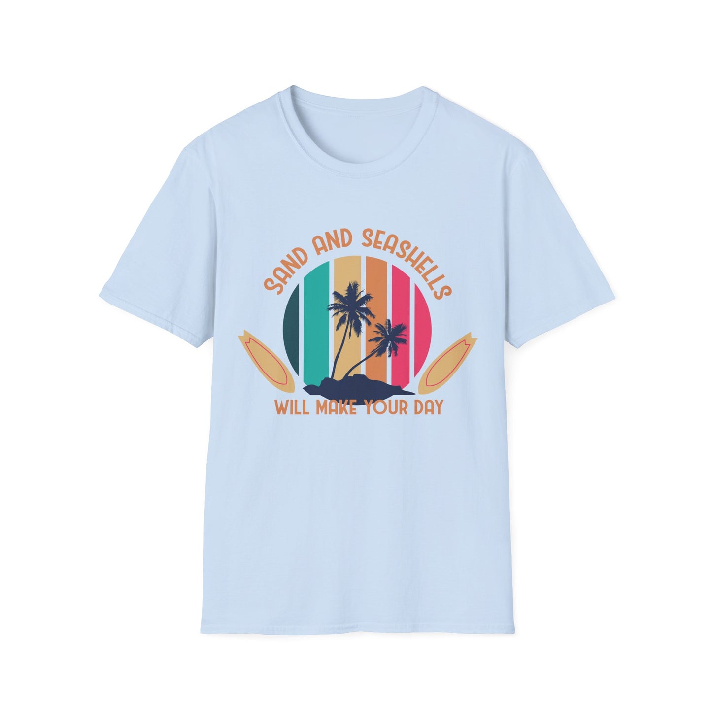 Beach Vibes Unisex T-Shirt with Sand and Seashells Design