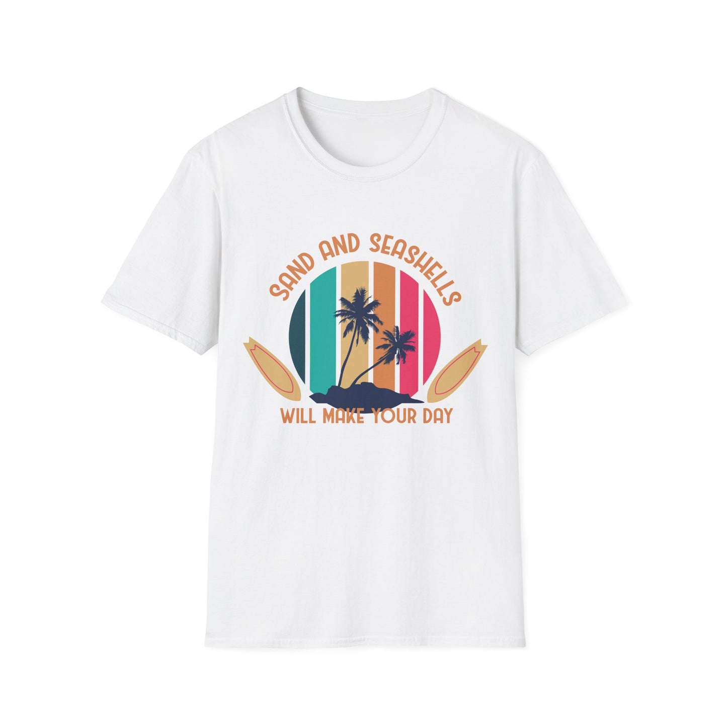 Beach Vibes Unisex T-Shirt with Sand and Seashells Design