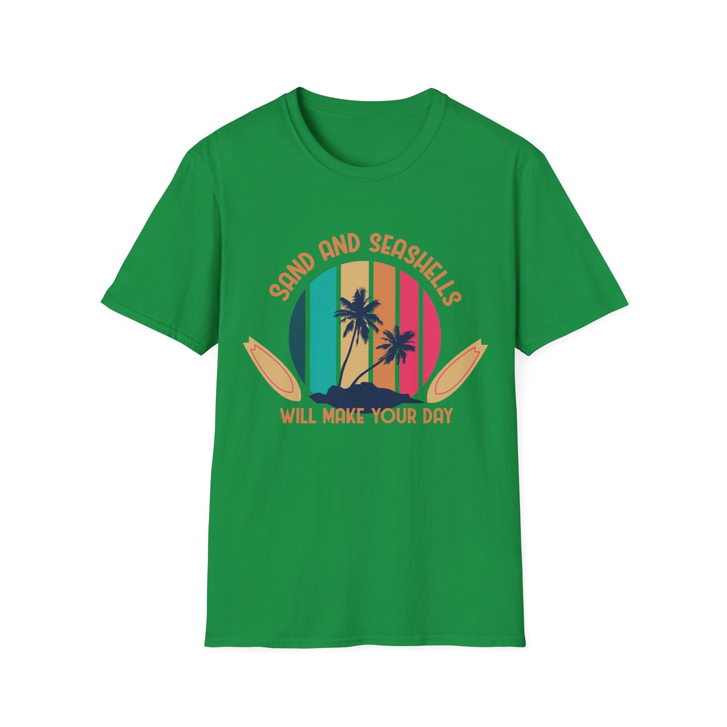 Beach Vibes Unisex T-Shirt with Sand and Seashells Design
