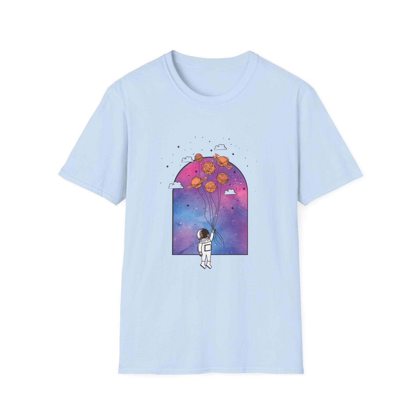 Space Planets Unisex Softstyle T-Shirt - Planets On A String Design