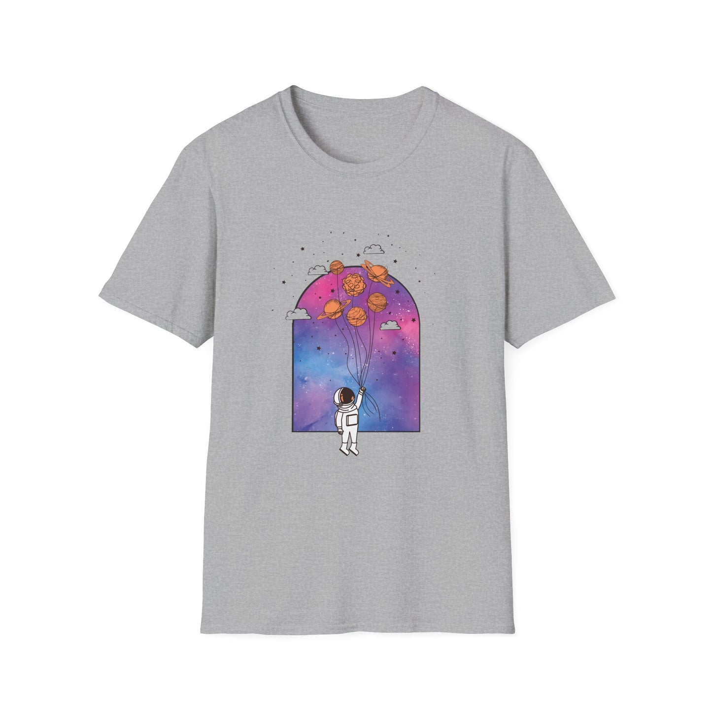Space Planets Unisex Softstyle T-Shirt - Planets On A String Design