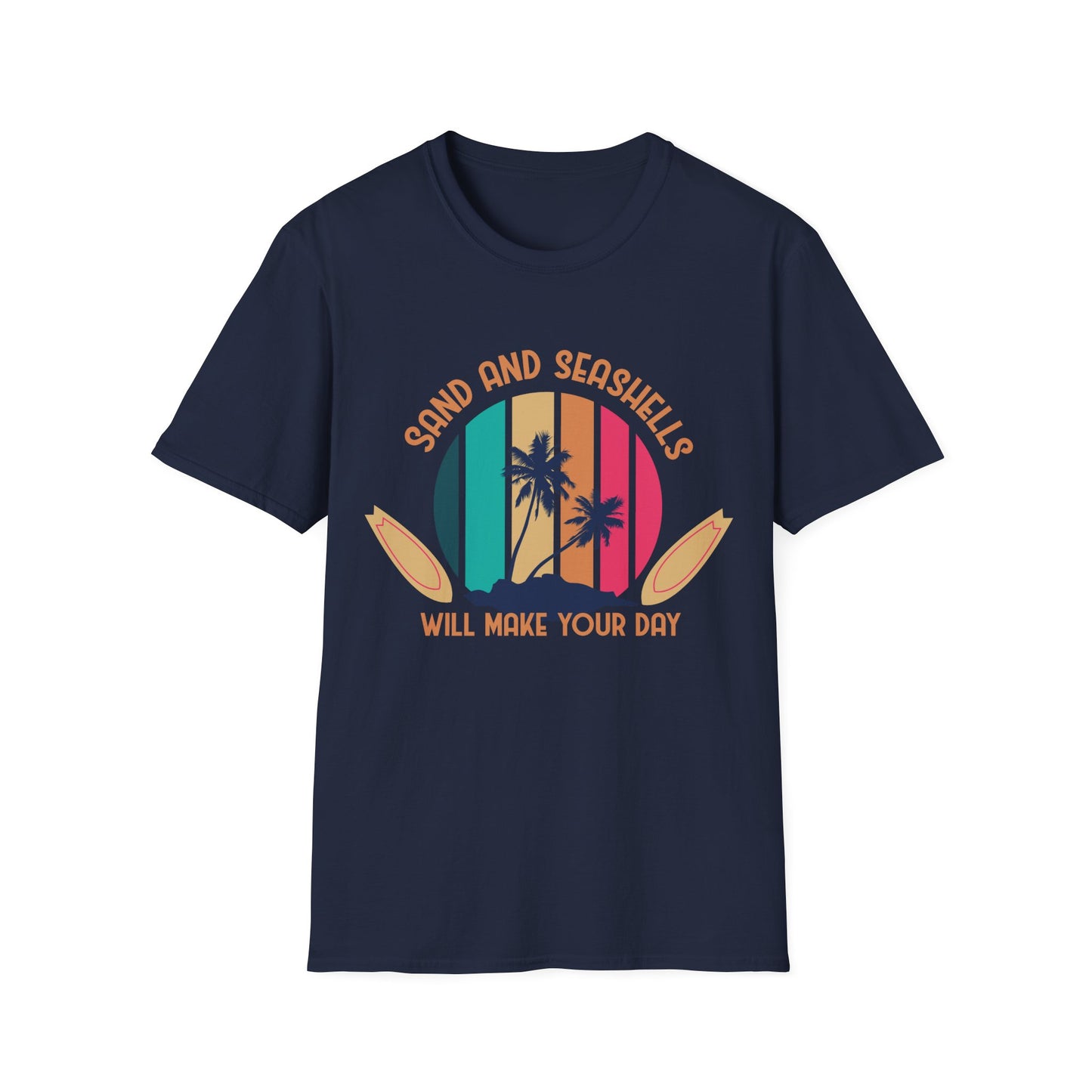 Beach Vibes Unisex T-Shirt with Sand and Seashells Design