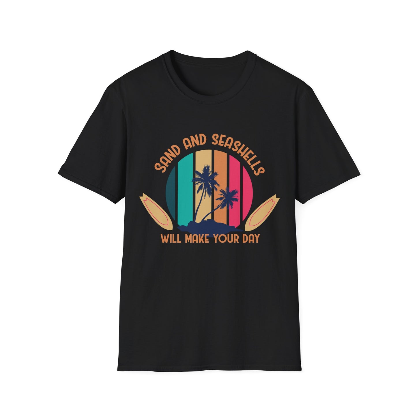 Beach Vibes Unisex T-Shirt with Sand and Seashells Design
