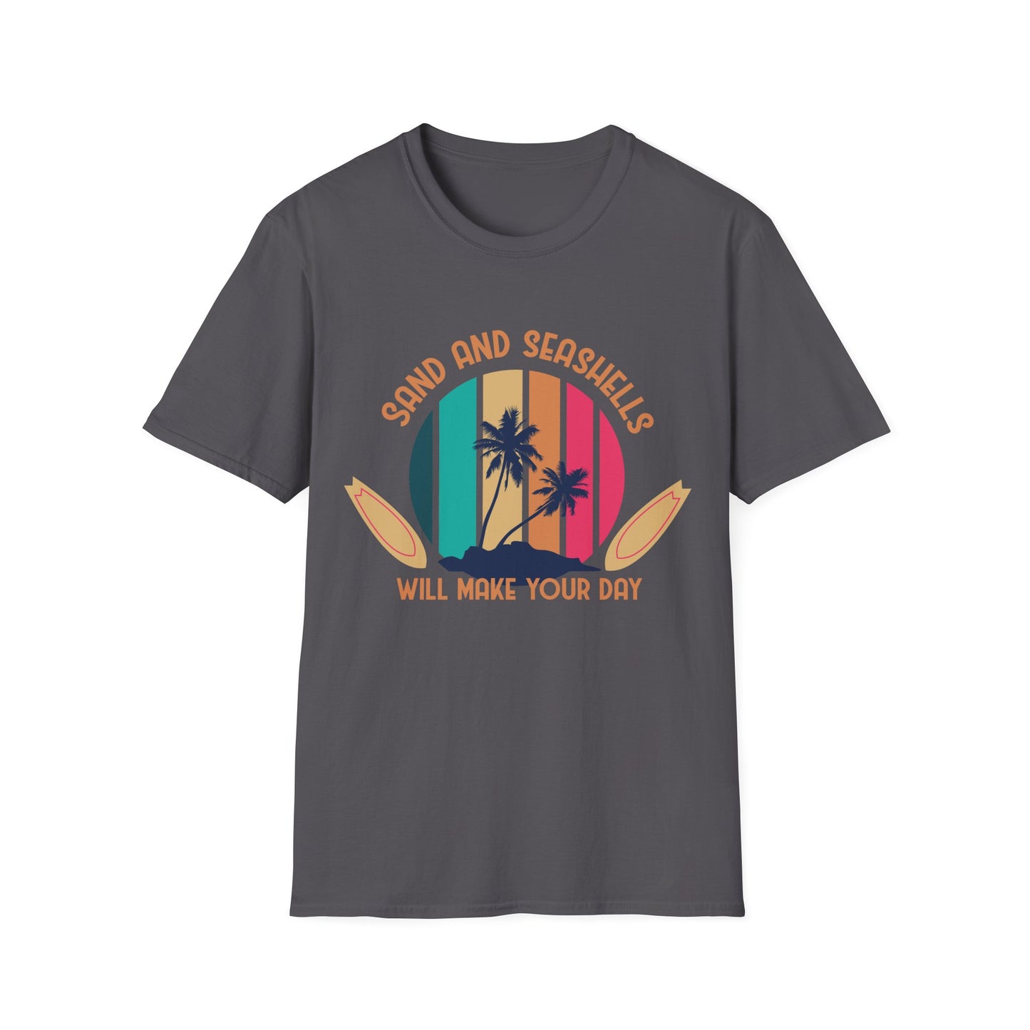 Beach Vibes Unisex T-Shirt with Sand and Seashells Design