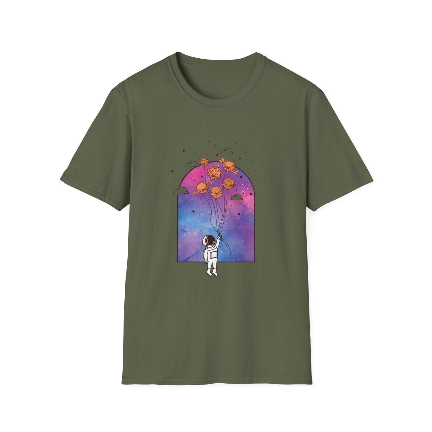 Space Planets Unisex Softstyle T-Shirt - Planets On A String Design