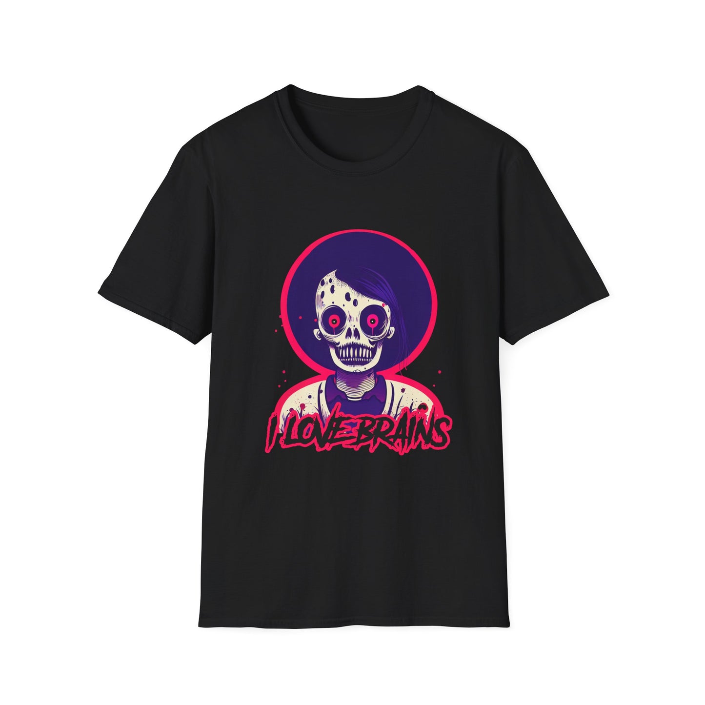 Zombie Love Unisex Softstyle T-Shirt with 'I Love Brains' Design