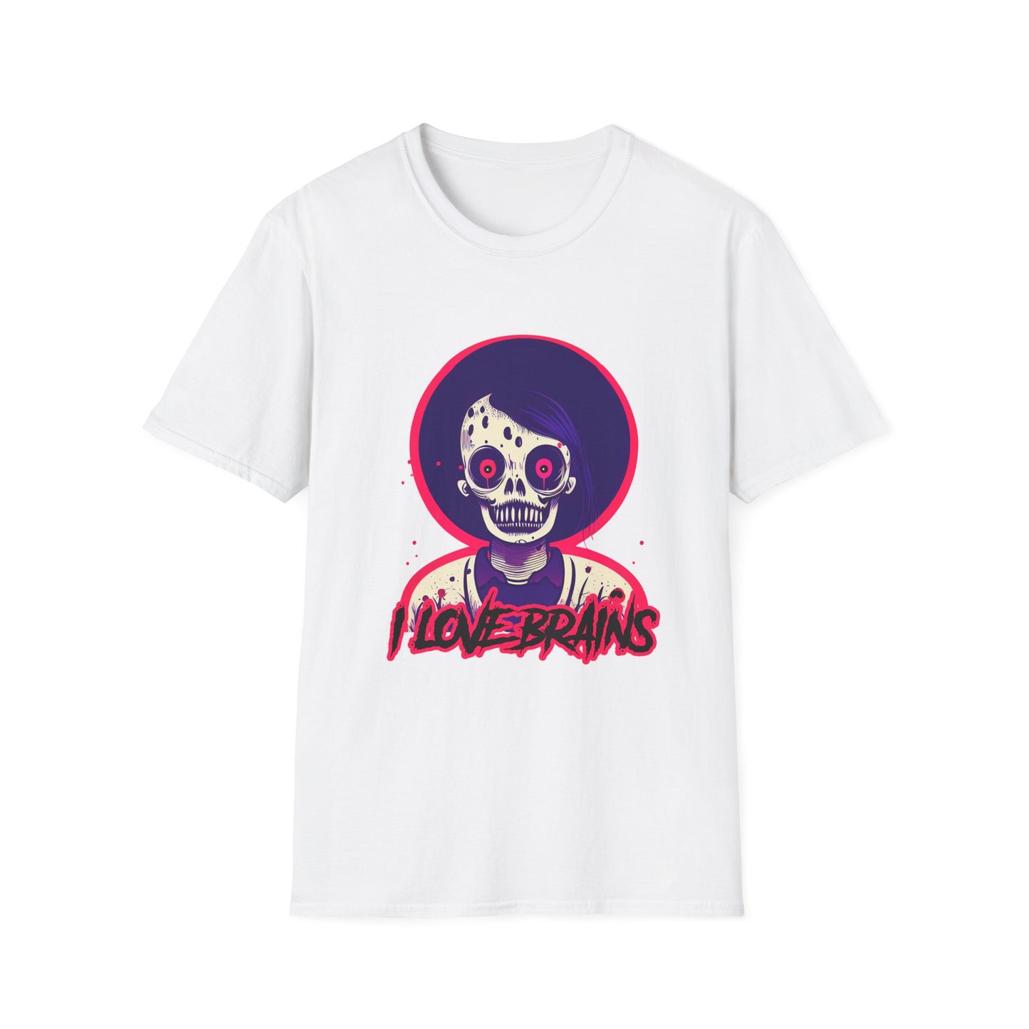 Zombie Love Unisex Softstyle T-Shirt with 'I Love Brains' Design