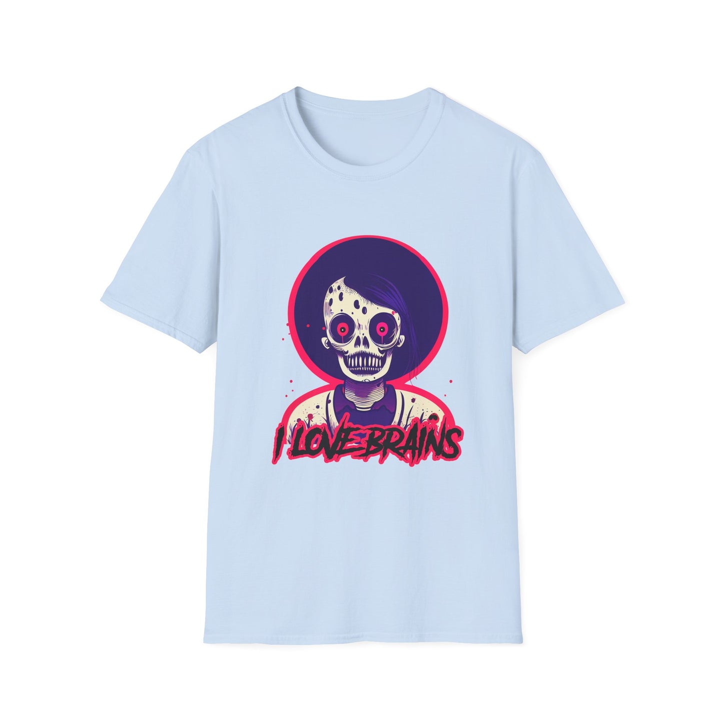 Zombie Love Unisex Softstyle T-Shirt with 'I Love Brains' Design