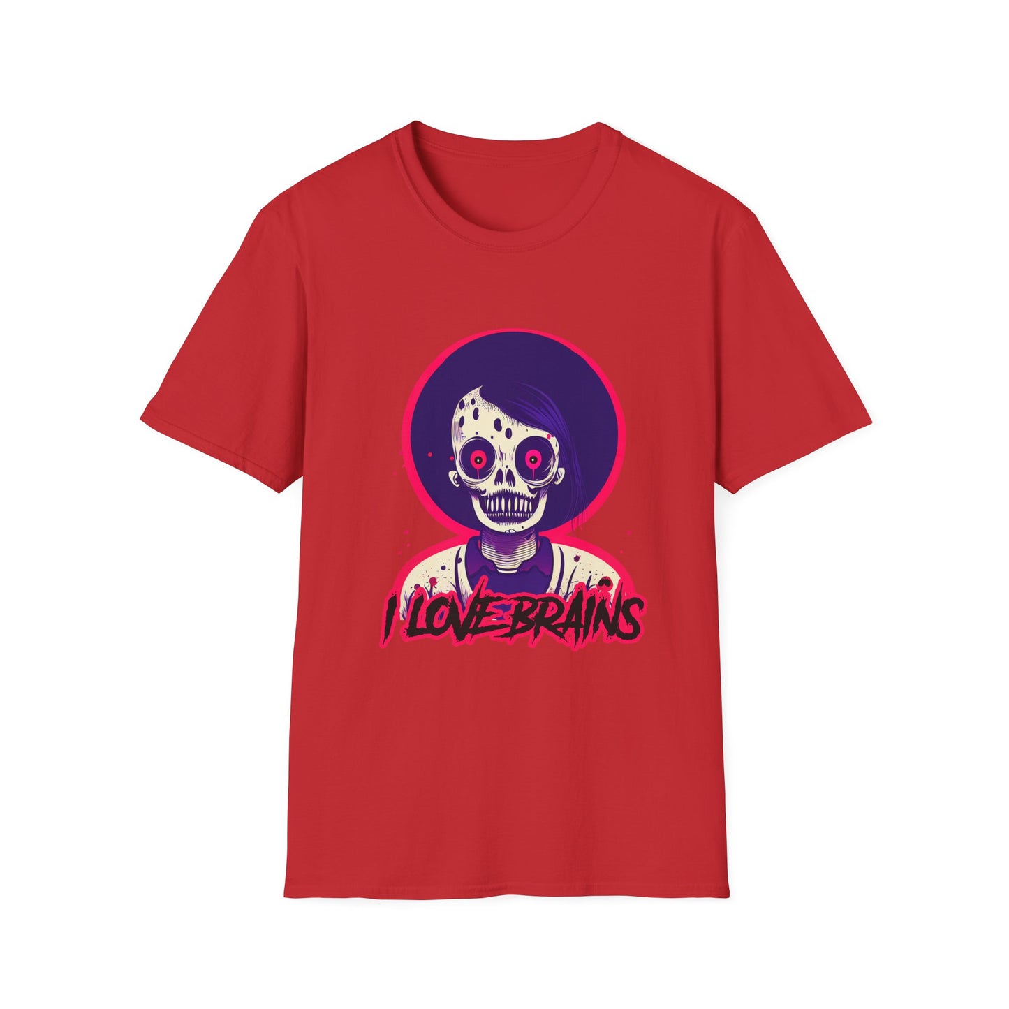 Zombie Love Unisex Softstyle T-Shirt with 'I Love Brains' Design