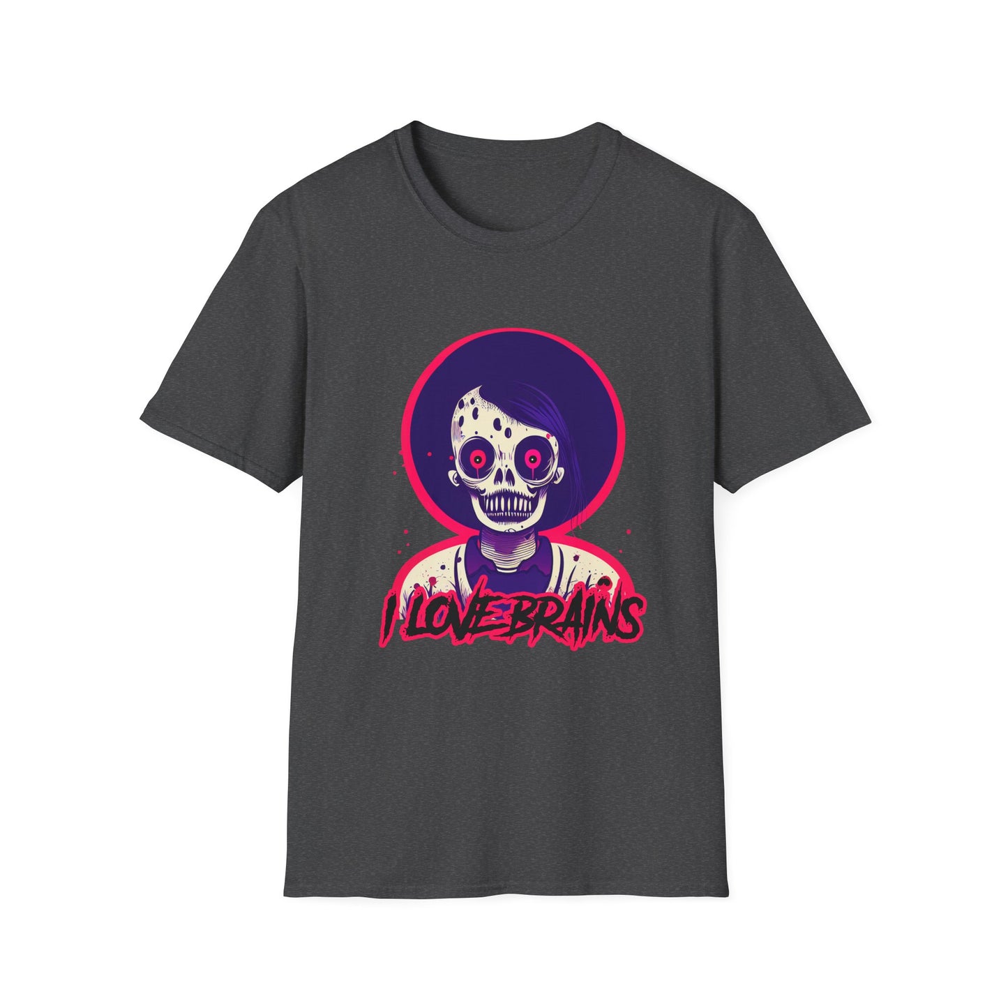 Zombie Love Unisex Softstyle T-Shirt with 'I Love Brains' Design