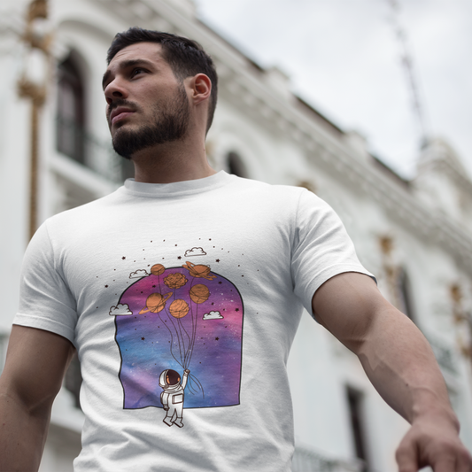 Space Planets Unisex Softstyle T-Shirt - Planets On A String Design