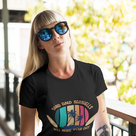 Beach Vibes Unisex T-Shirt with Sand and Seashells Design