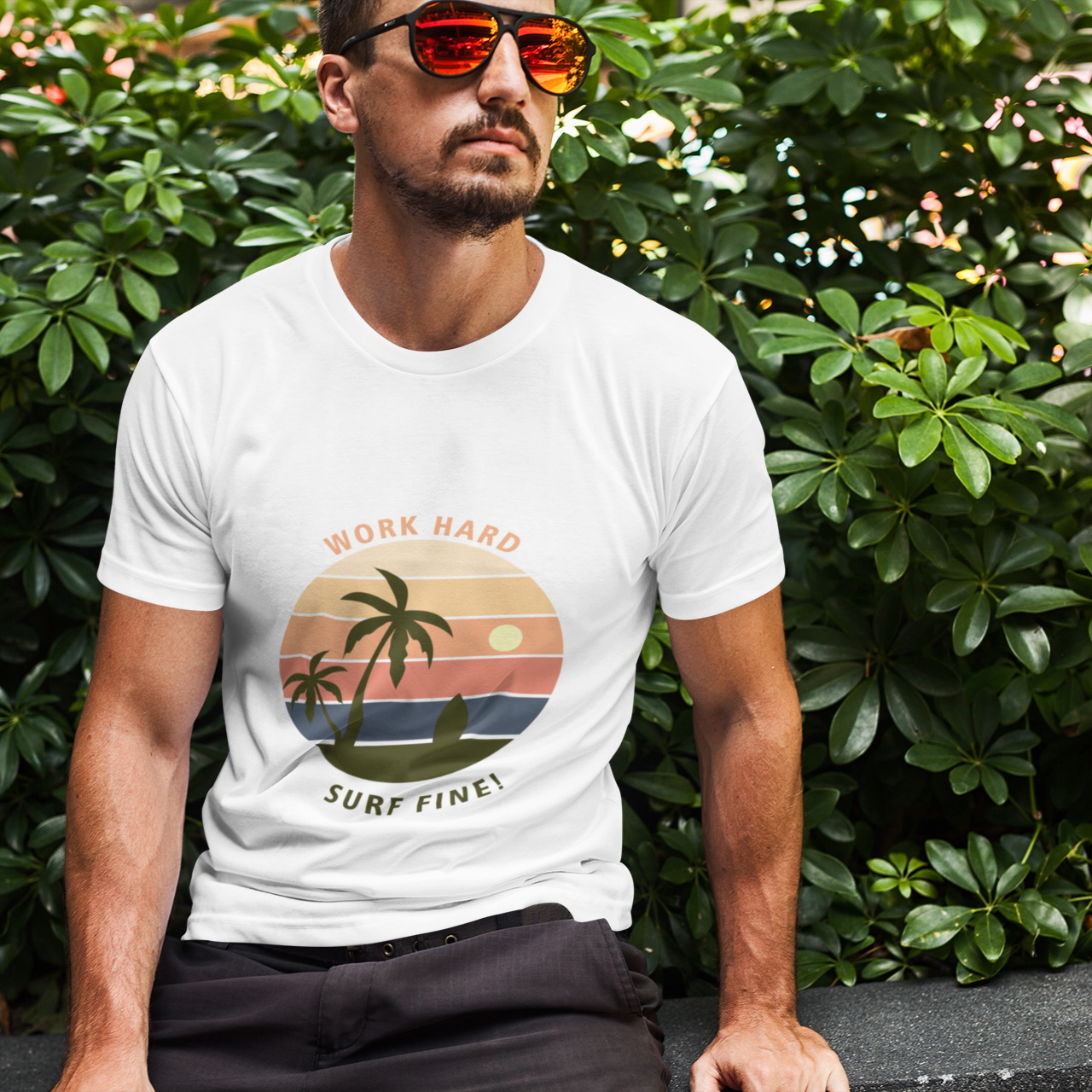 Surfer Unisex T-Shirt - 'Work Hard Surf Fine' Design